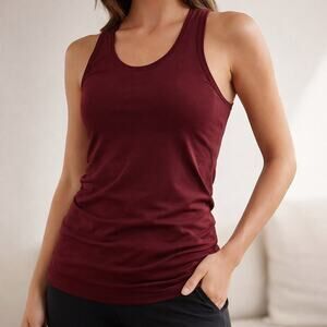 Athleta Maroon Seamless Racerback Tank Top Ruched Activewear Sz S